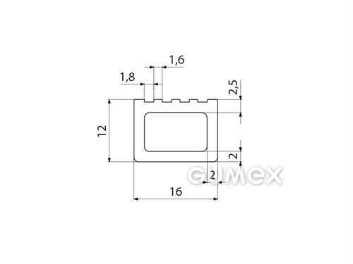 Geformtes Silikonprofil mit Loch, 12x16mm, 60°ShA, -60°C/+180°C, weiß, 